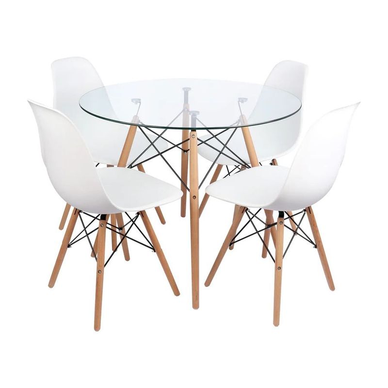 MOBLIHOUSE - Kit Mesa Eames Minimalista Vidrio Y 4 Sillas Eames Blancas