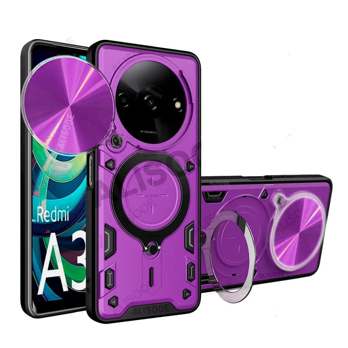 GENERICO - Estuche Proteccion Camara Con Soporte Para Xiaomi Redmi A3 Morado