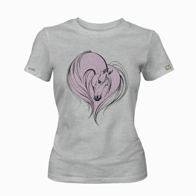 GENERICO - Camiseta Dama Caballo forma de corazon Gris Original Nu Crown