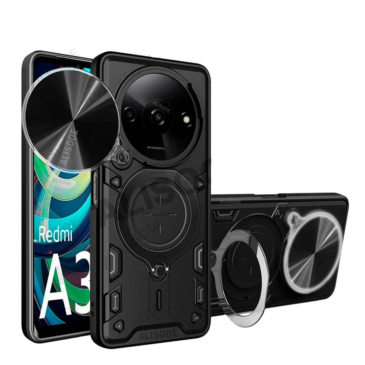 GENERICO - Estuche Proteccion Camara Con Soporte Para Xiaomi Redmi A3 Negro
