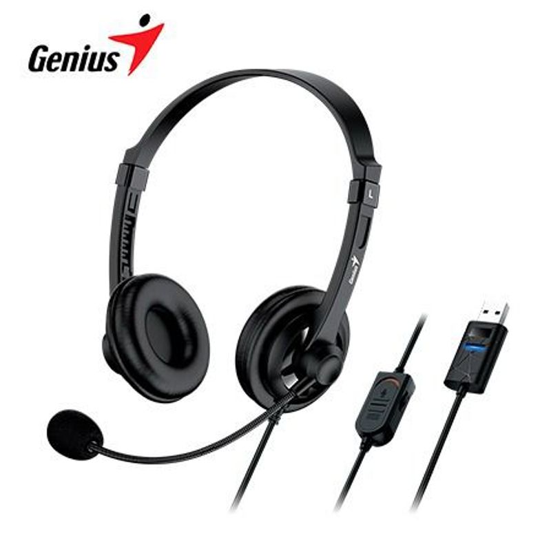 GENIUS - Diadema Auricular Genius con entrada USB micrófono HS-230U Negro