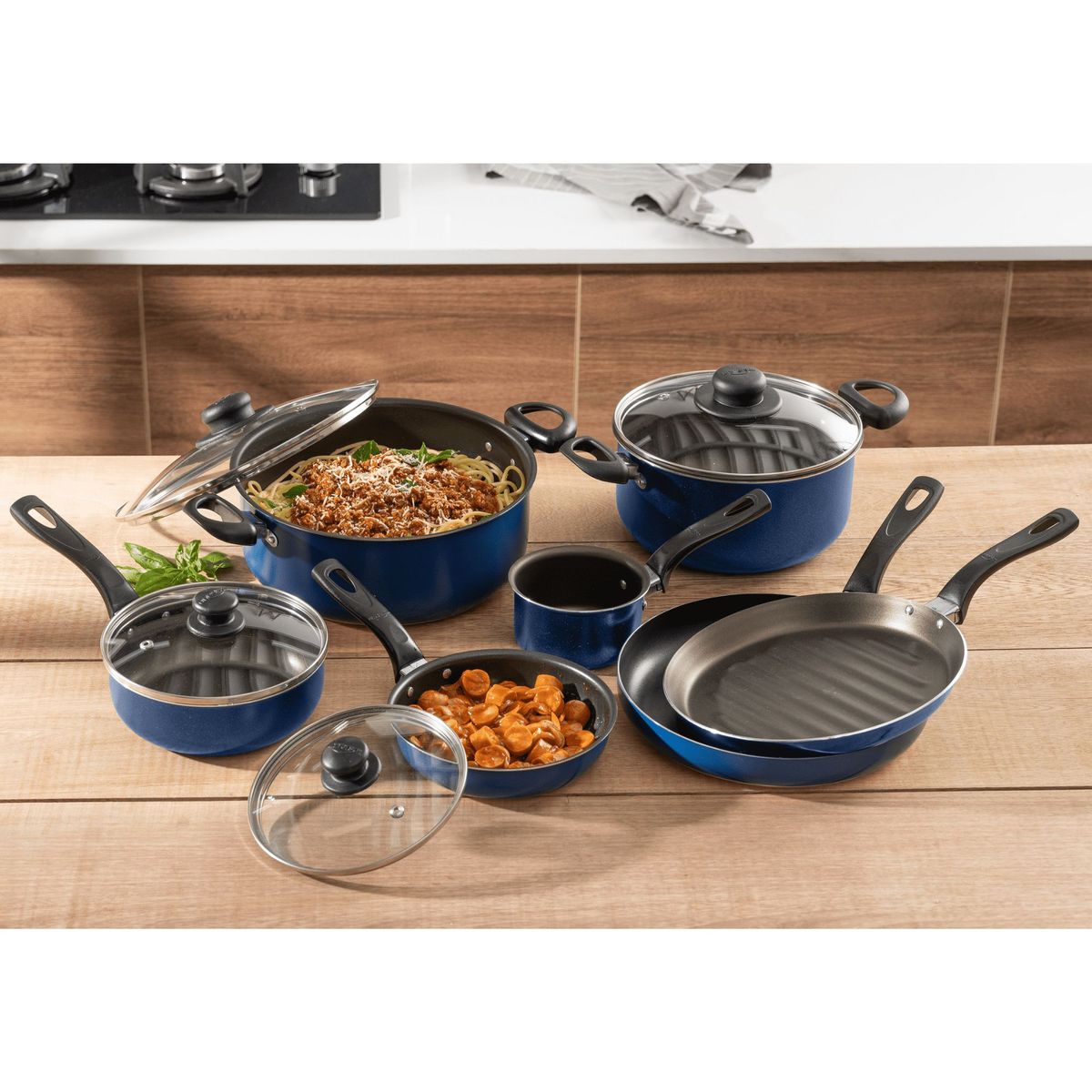 UNIVERSAL - Juego de Ollas Bateria Universal 11 Piezas Antiadherente Azul