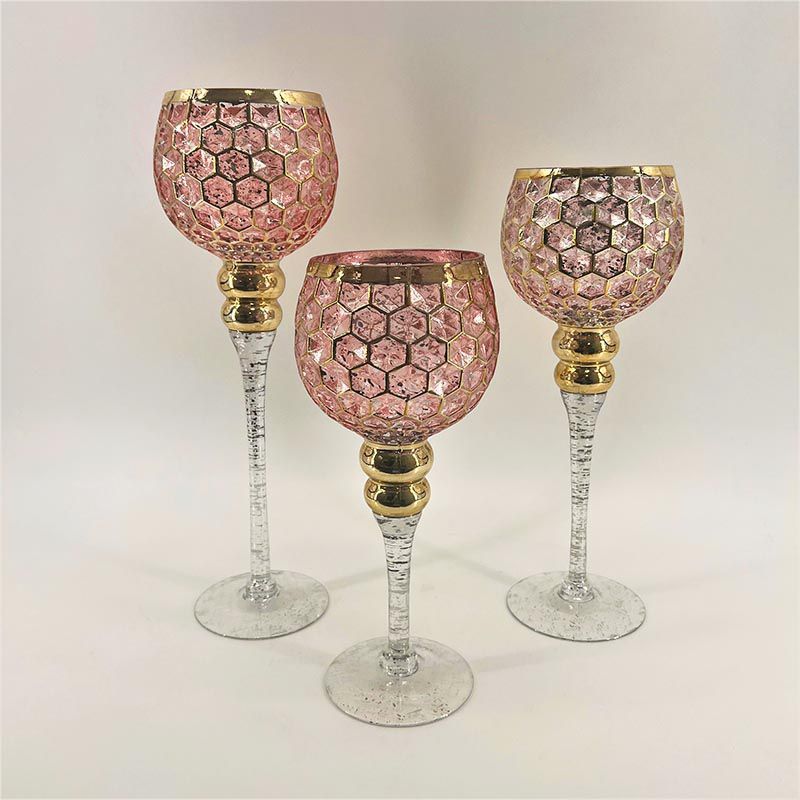 BURICA - SET X 3 COPAS VIDRIO HEXAGONOS ROSADO