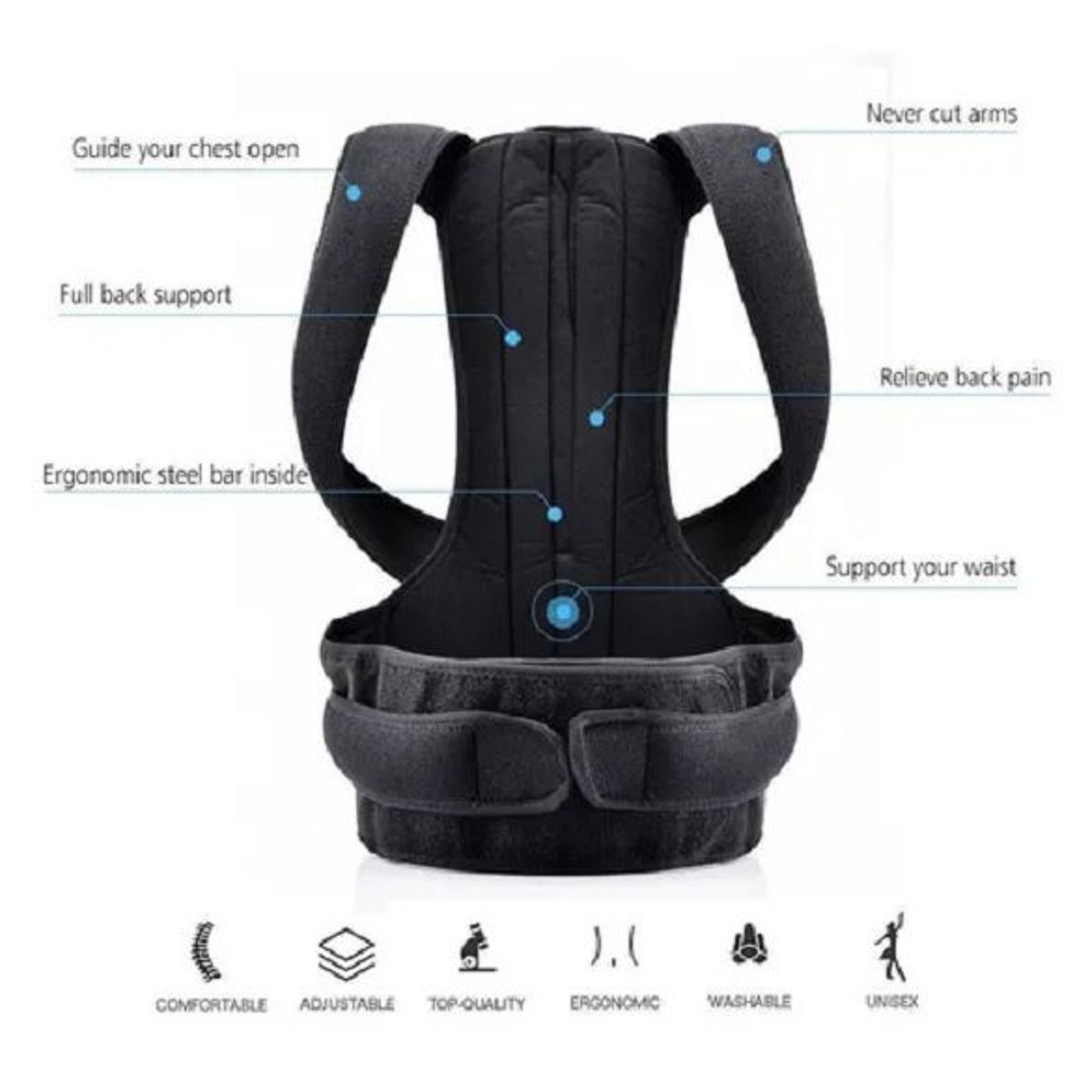 GENERICO - Corrector Postura Varillas Espalda Lumbar Faja Chaleco Abs