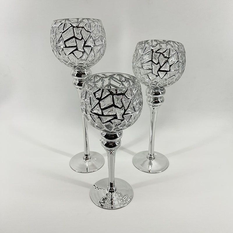 BURICA - SET X3 COPAS VIDRIO VITRAL PLATEADO