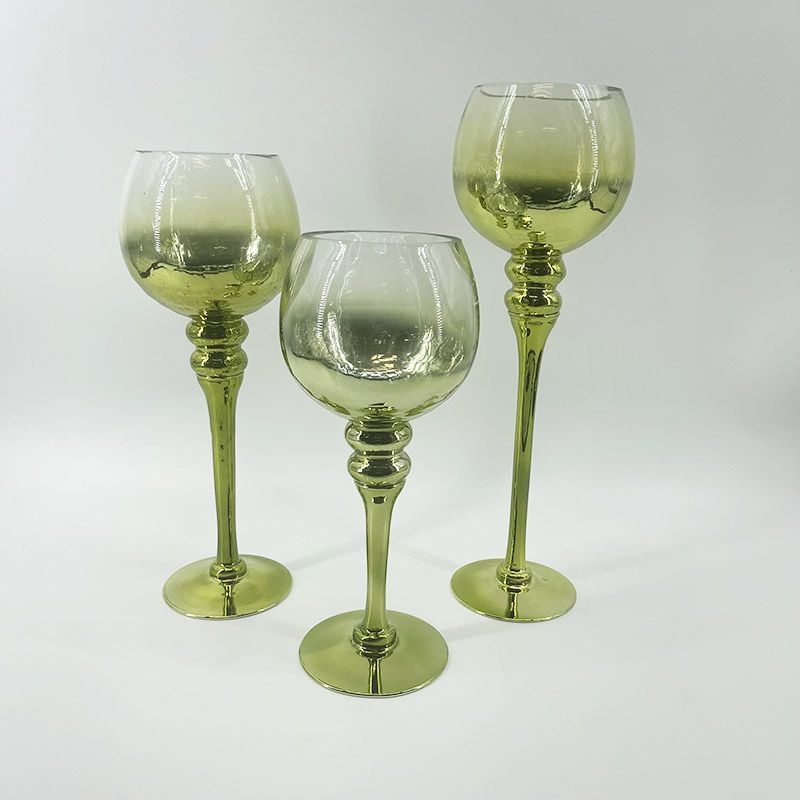 BURICA - SET X3 COPAS VIDRIO VERDE CRAQUELADO
