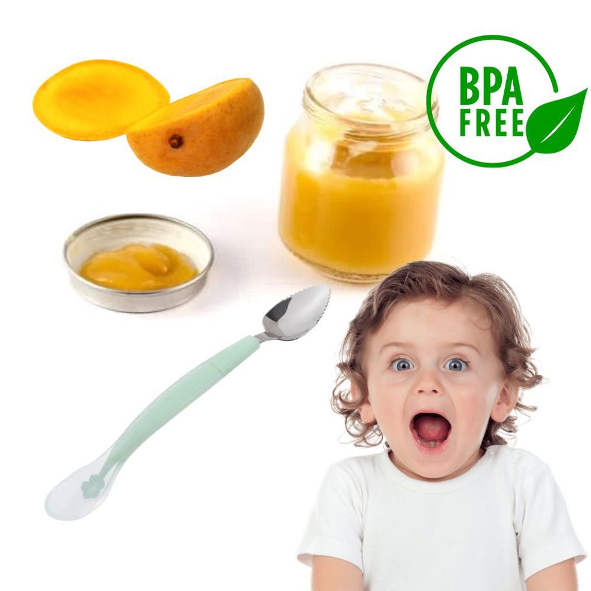 GENERICO - Cuchara Raspadora de silicona Para Bebé 2 EN 1