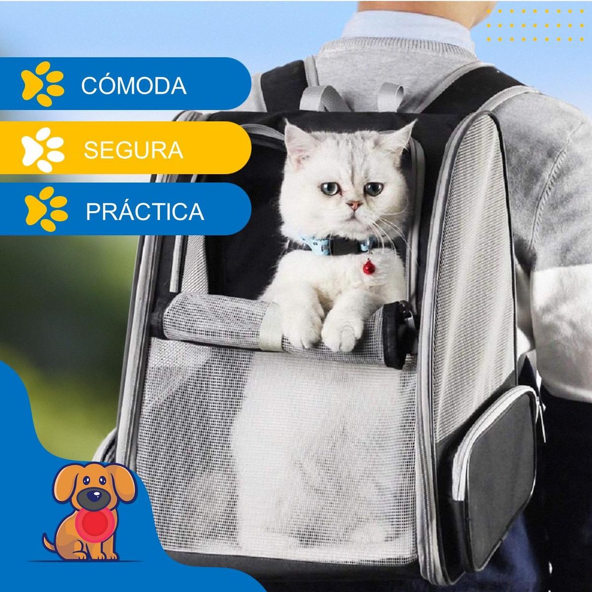 CASATUA - Bolso Tipo Morral Transportador Mascotas Gato Perro Petpal-
