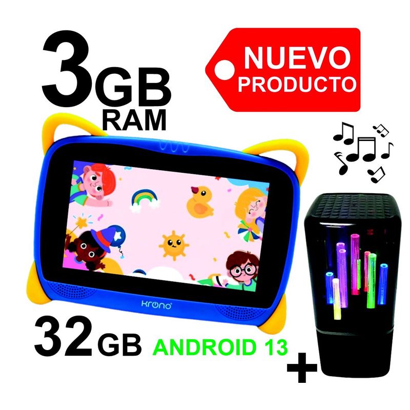 KRONO - Tablet Niños 3GB RAM Android Wifi 32GB 7 Pulgadas + Parlante BT AZUL