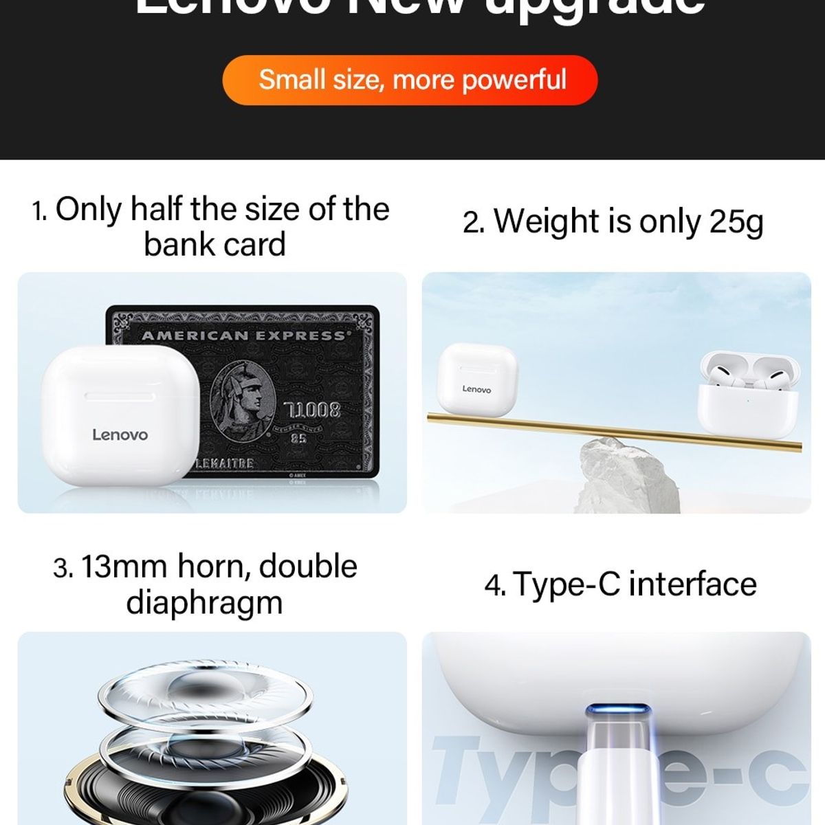 Lenovo - Audífonos Lenovo LP40 Bluetooth 5.3 TWS - Micrófono HD - Baja Latencia - Estuche Gratis