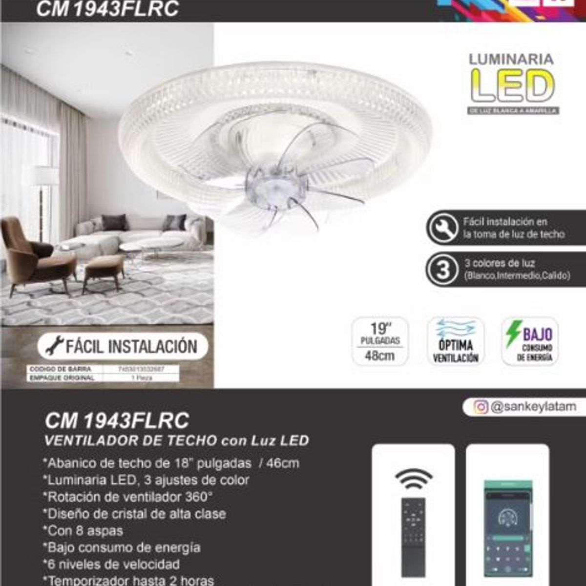 SANKEY - VENTILADOR SANKEY CM1943FLRC  18" ABANICO BLANCO