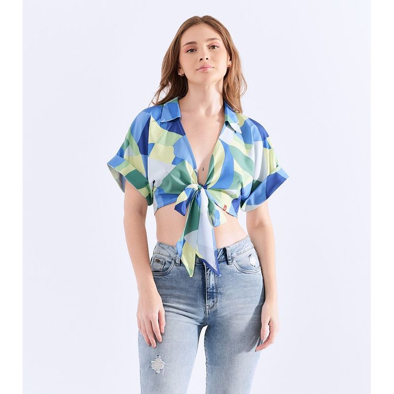 UNSER - Blusa Para Mujer Estampada Con Tiras Para Anudar Unser