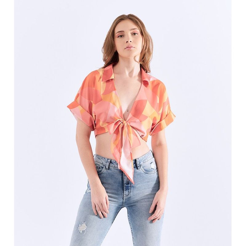 UNSER - Blusa Para Mujer Estampada Con Tiras Para Anudar Unser