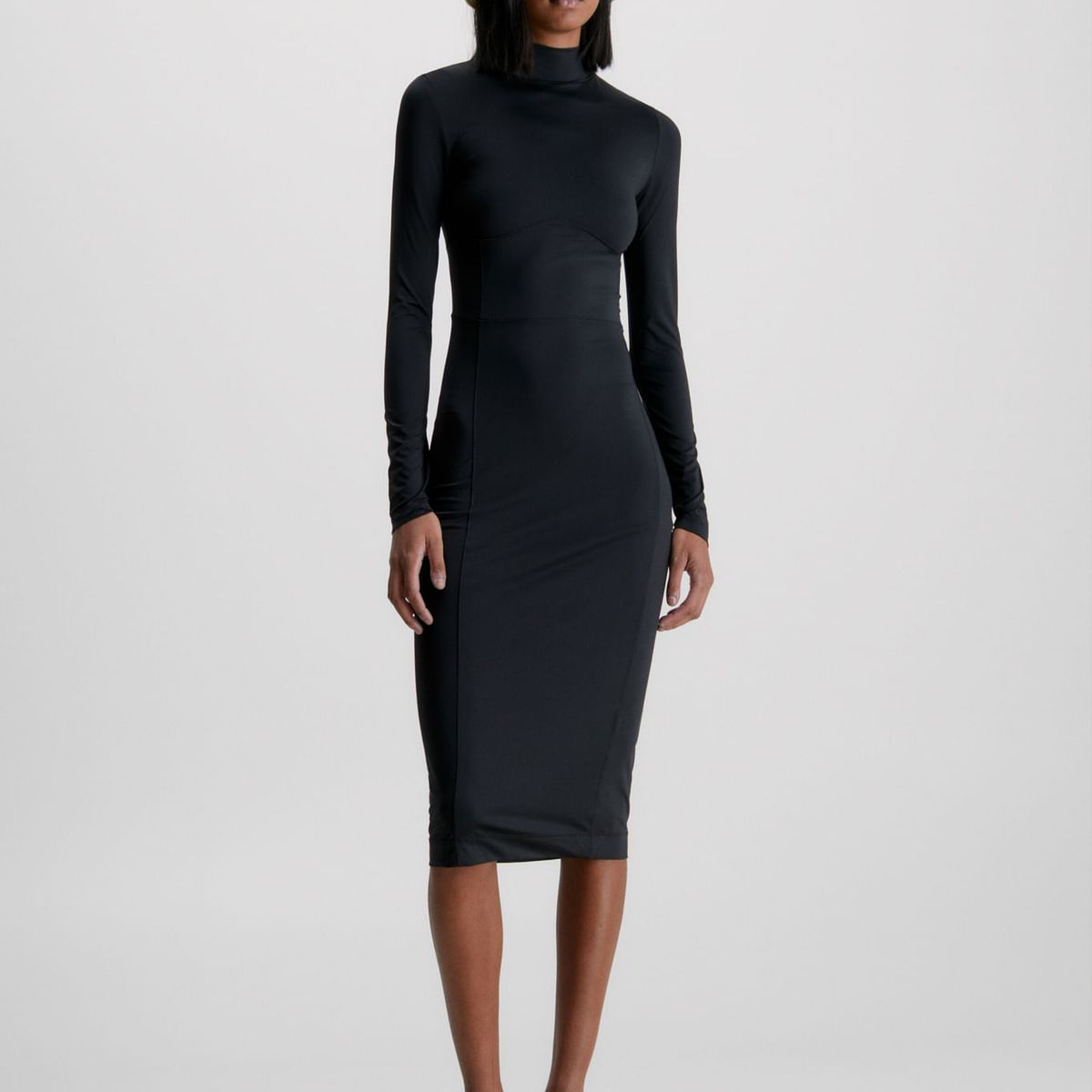 CALVIN KLEIN - Vestido Midi Slim De Manga Larga Elástico Mujer Negro Calvin Klein