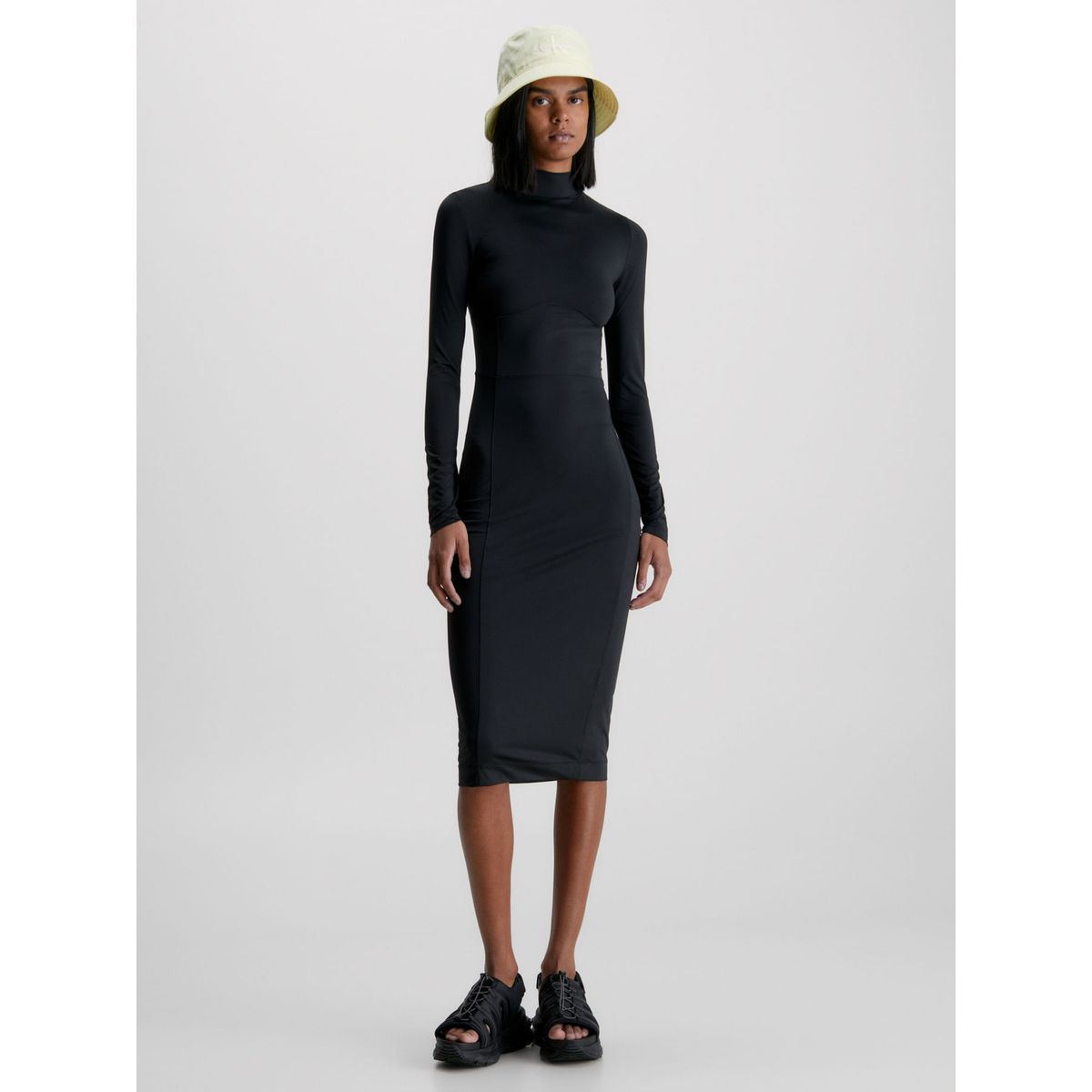CALVIN KLEIN - Vestido Midi Slim De Manga Larga Elástico Mujer Negro Calvin Klein