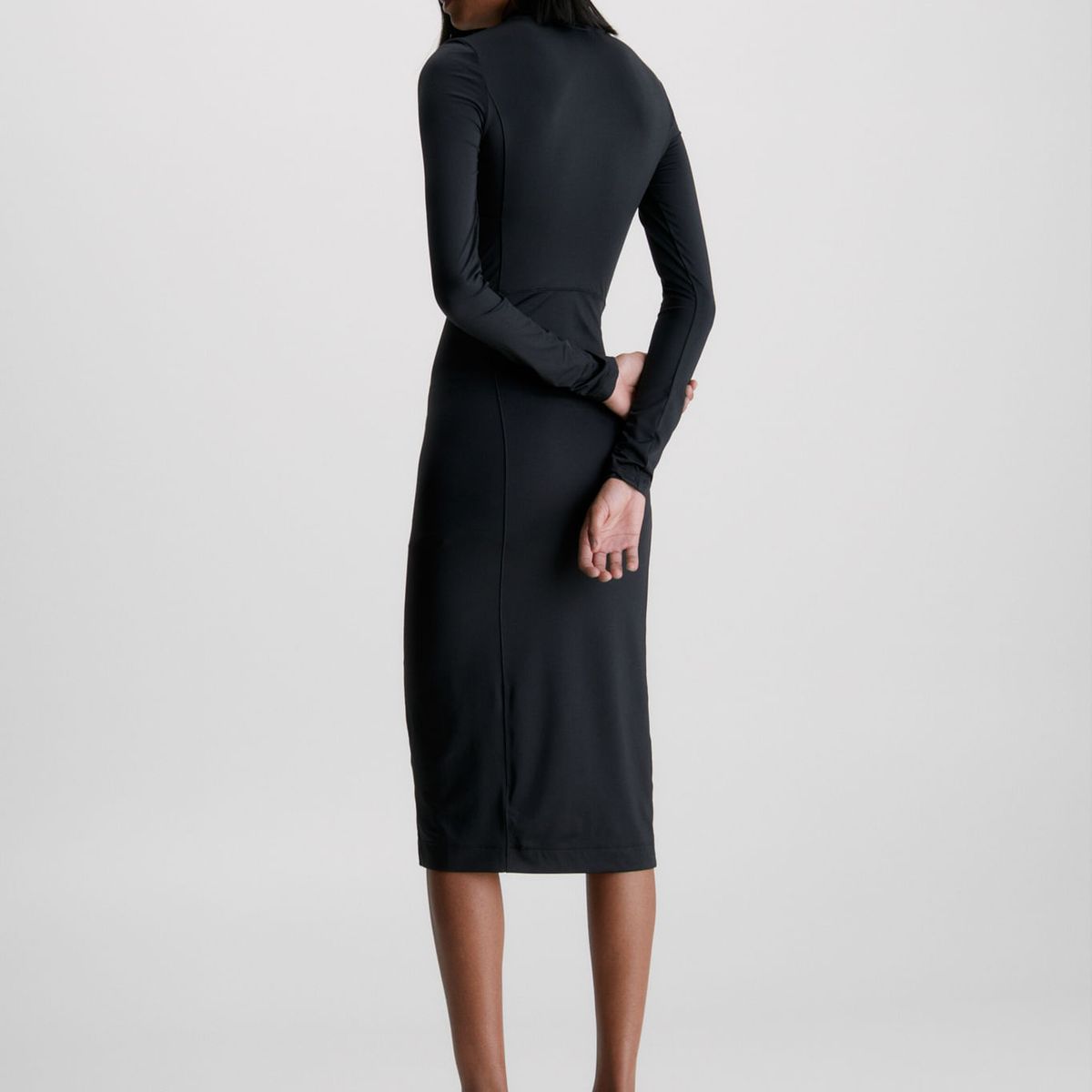 CALVIN KLEIN - Vestido Midi Slim De Manga Larga Elástico Mujer Negro Calvin Klein