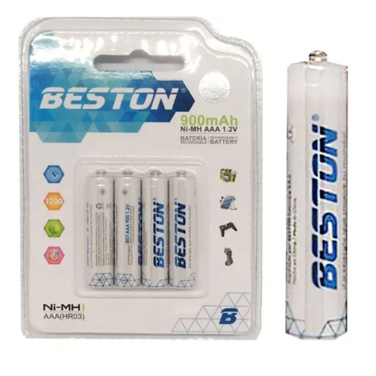 BESTON - Pila Bateria Pack X4 900 Mah Beston 1.2v - Larga Duracion