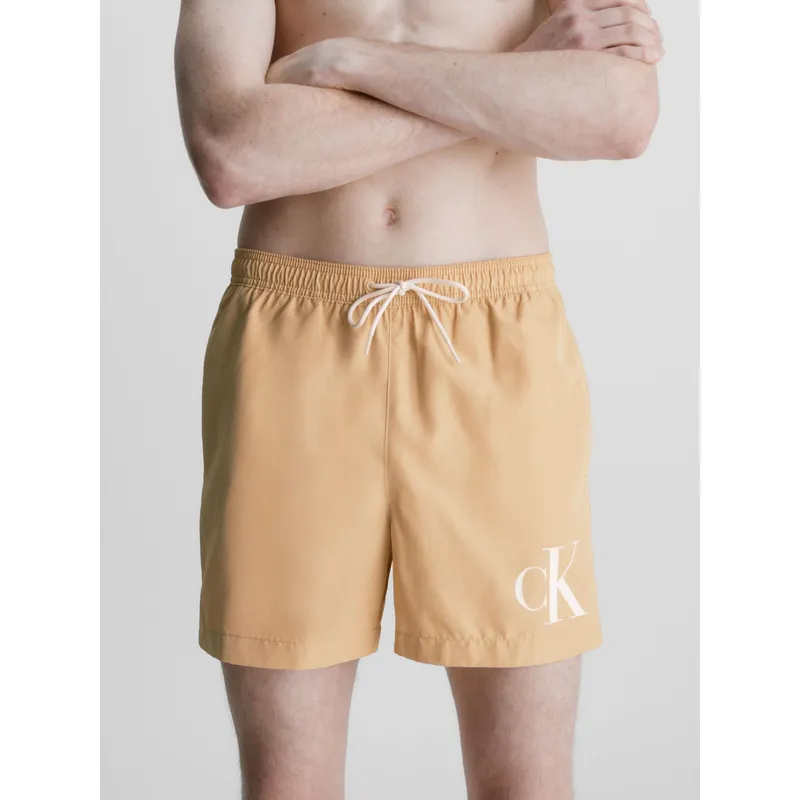 CALVIN KLEIN - Bermuda Beige De Largo Medio Con Cordón - Ck Monogram Calvin Klein