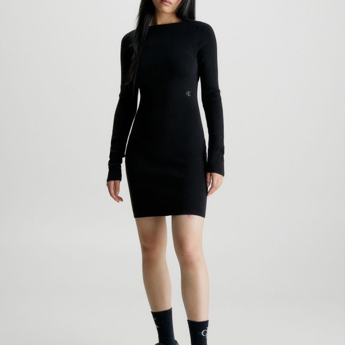 CALVIN KLEIN - Vestido Con Espalda Abierta De Punto Algodón Mujer Negro Calvin Klein