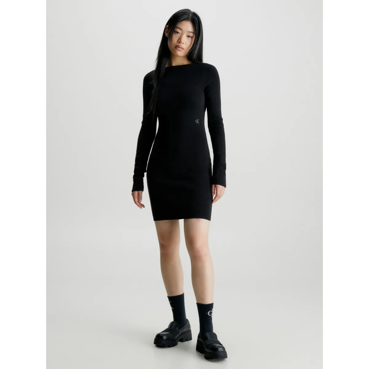 CALVIN KLEIN - Vestido Con Espalda Abierta De Punto Algodón Mujer Negro Calvin Klein