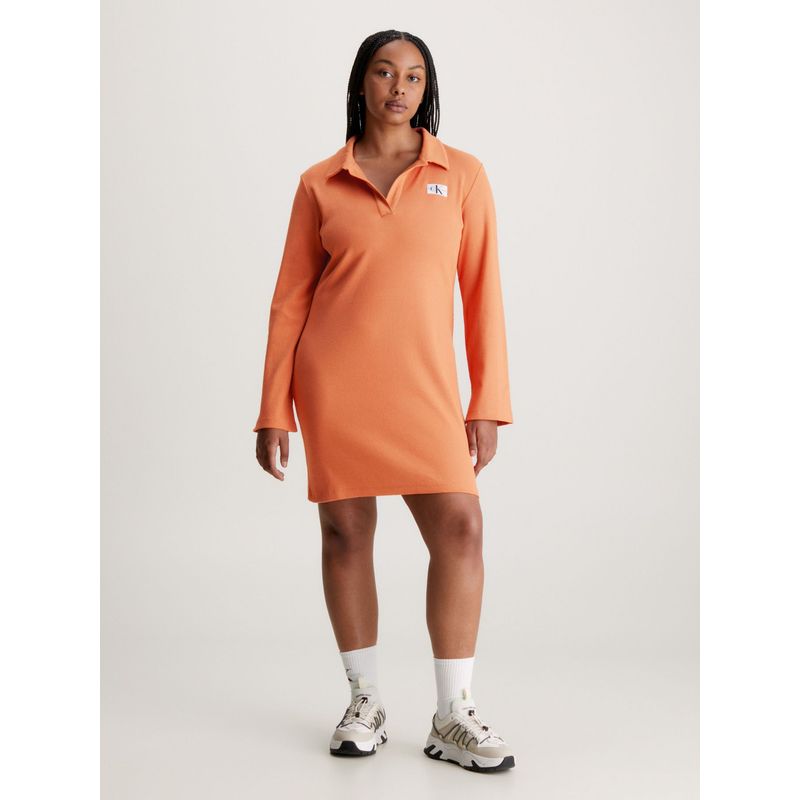 CALVIN KLEIN - Minivestido De Canalé Con Cuello Abierto Mujer Naranja Calvin Klein