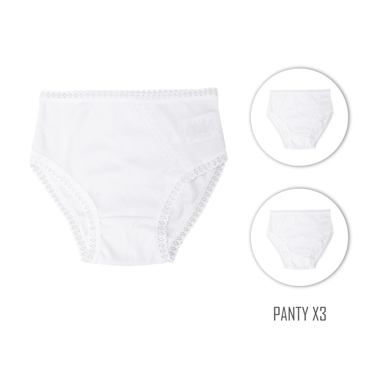SANTANA - Combo X3 Panty Clásico Niña Con Encaje Santana Blanco