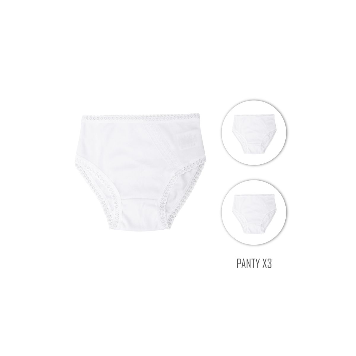 SANTANA - Combo X3 Panty Clásico Niña Con Encaje Santana Blanco