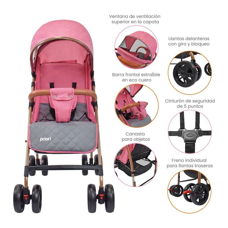 PRIORI - Coche Bebe Paseador Priori Park Rosa