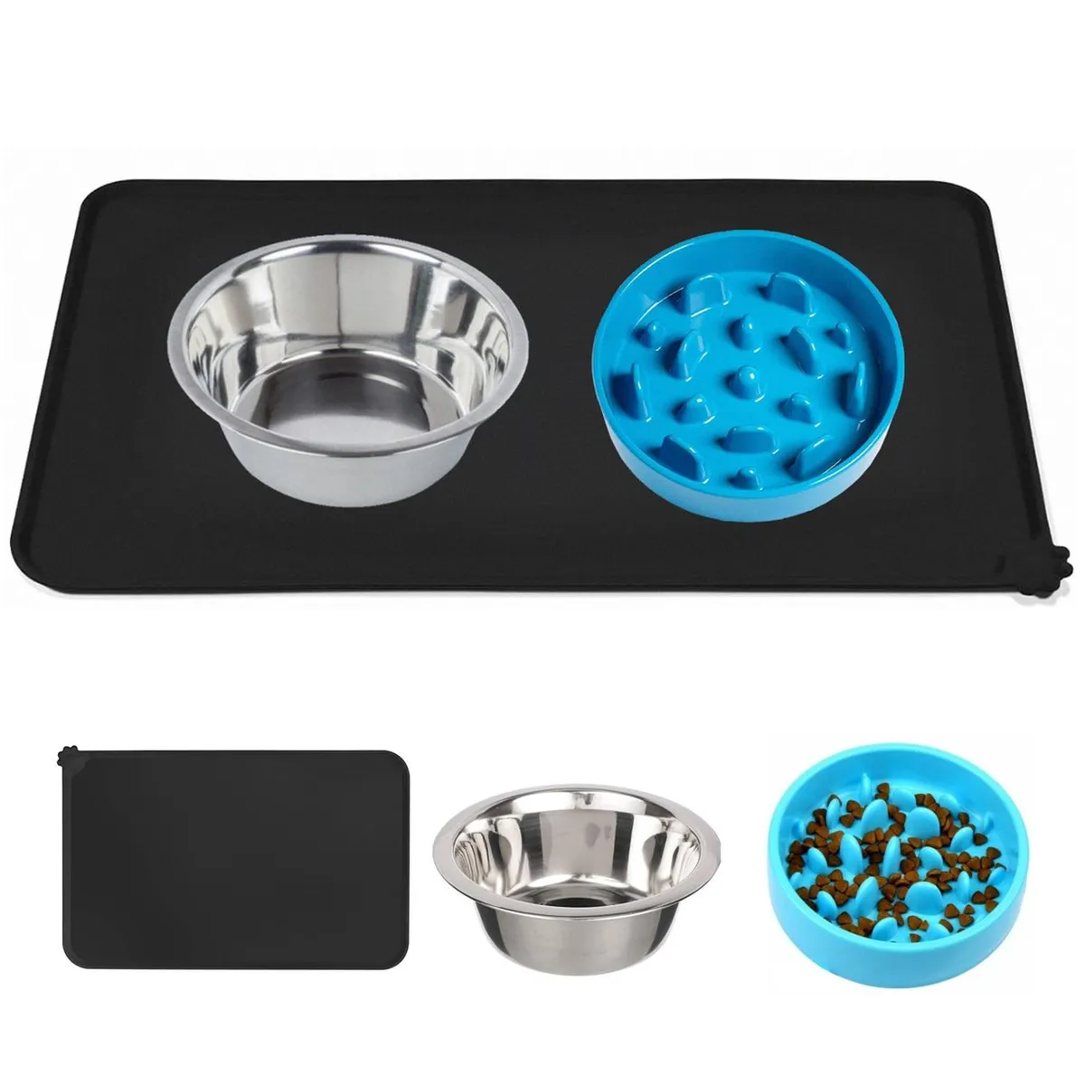 PETPAL - Plato Comida Perro Mascota Set PetPal Set Bebedero + Tapete - Azul-
