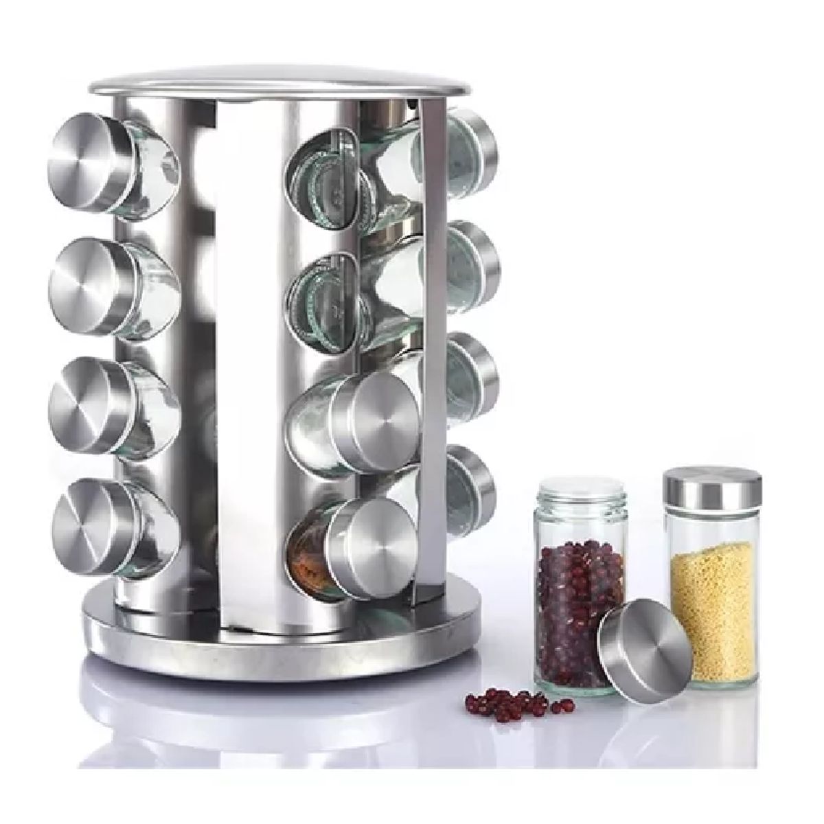 KIDSHOP - Especiero Cocina 16 Condimentos Giratorio Vidrio Acero Inoxidable