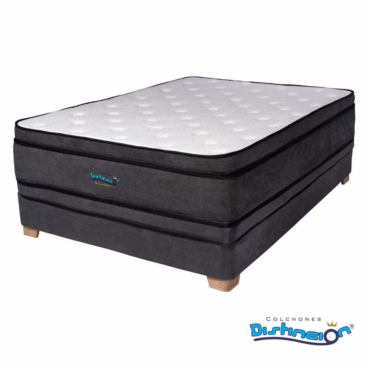 COLCHONES DISTINCION - COMBO COLCHON DIAMANTE DOBLE PILLOW 120X190 + BASE CAMA PREMIUM