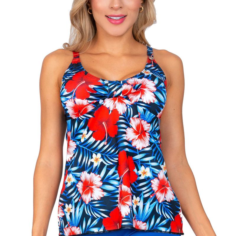 PRAIE - Top de Vestido de Baño PRAIE 2123AFlores Blusa Tankini