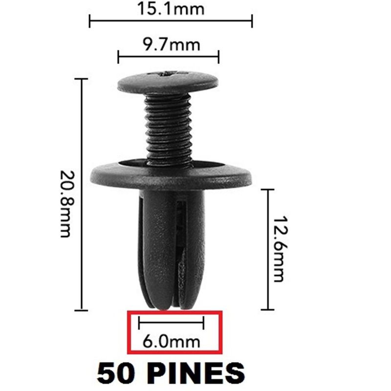 GENERICO - pines broches clips topes de 6 mm para vehiculo de 50 pcs