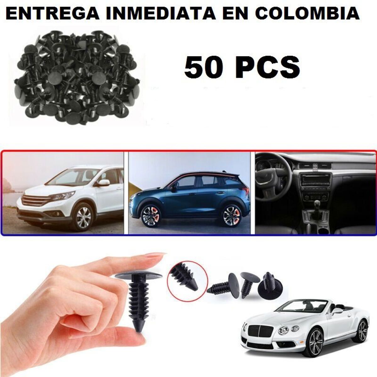 GENERICO - pines broches clips topes lisos para vehiculo de 50 pcs