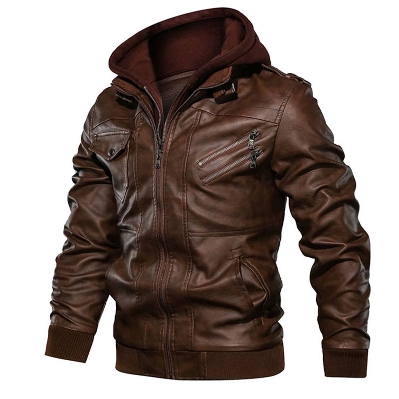 UBMD - Chaqueta Cuero PU Hombres Casual Motociclista SA722 Cafe_.