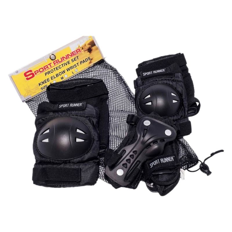 SPORT RUNNER - Kit Proteccion Semipro Rodilleras Coderas Manos Niño L NEGRO