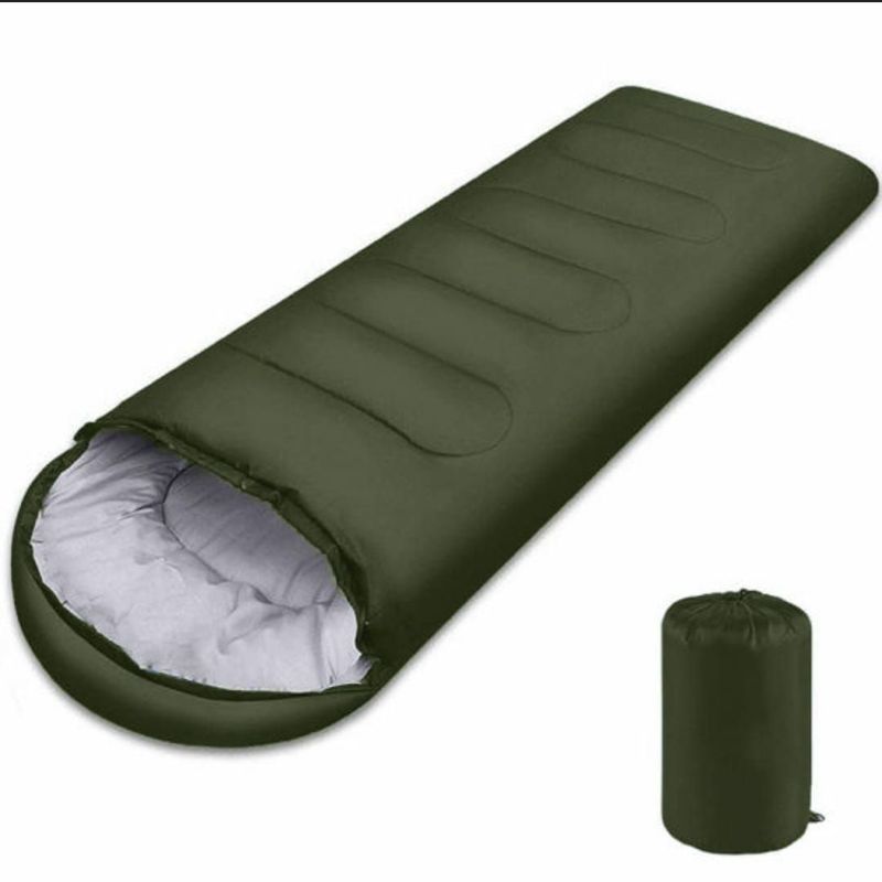 OEM - Saco de Dormir Recto 220x75cm con Gorro verde