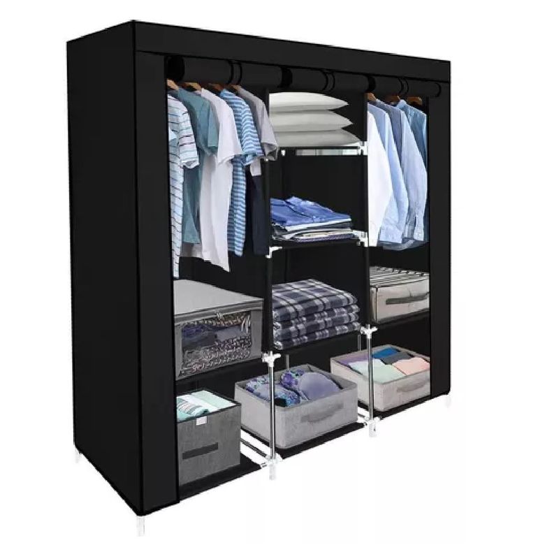 KIDSHOP - Closet Ropero Armable 3 Puertas Organizador Portatil Color Negro