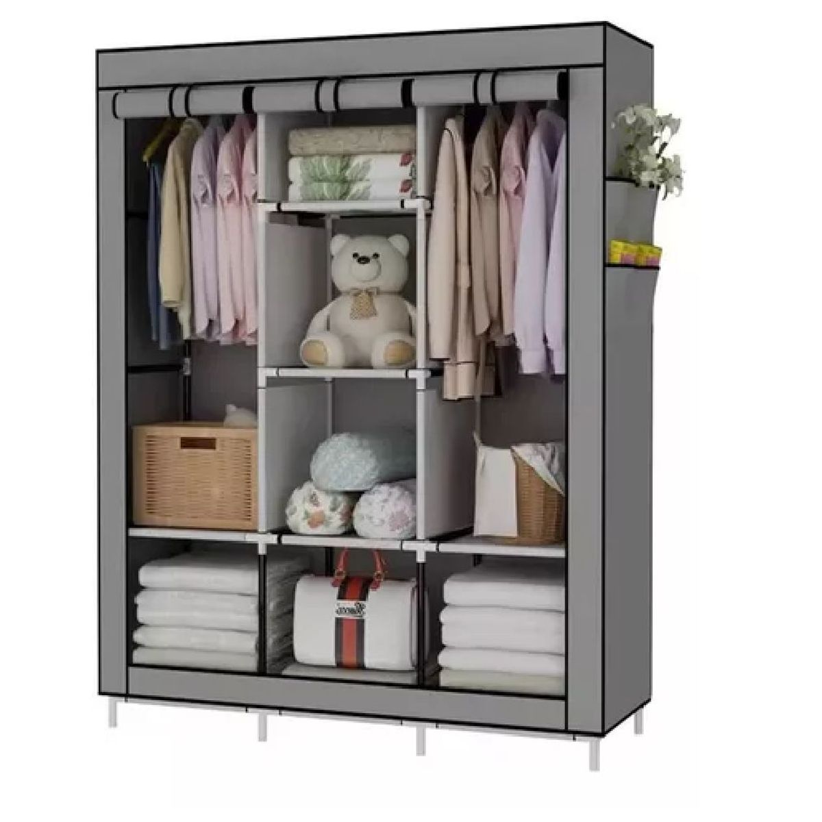 KIDSHOP - Closet Ropero Armable 3 Puertas Organizador Portatil Color Marrón