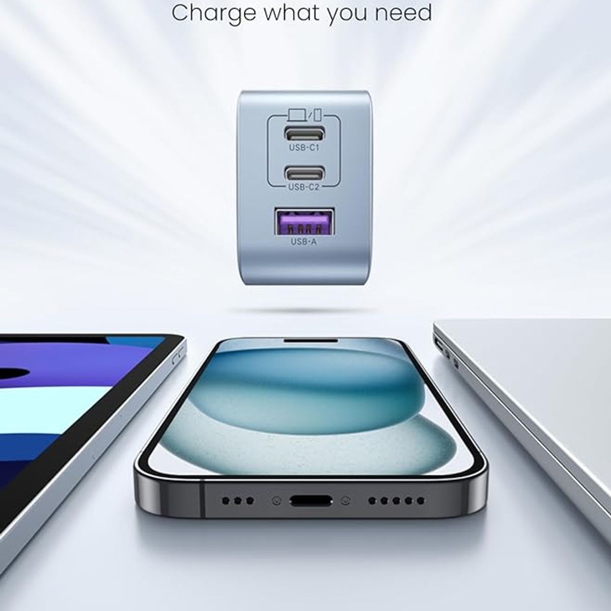 GENERICO - Cargador Ugreen 65w Pd Usb-cx3 Usb-a Carga Rápida AZUL CLARO