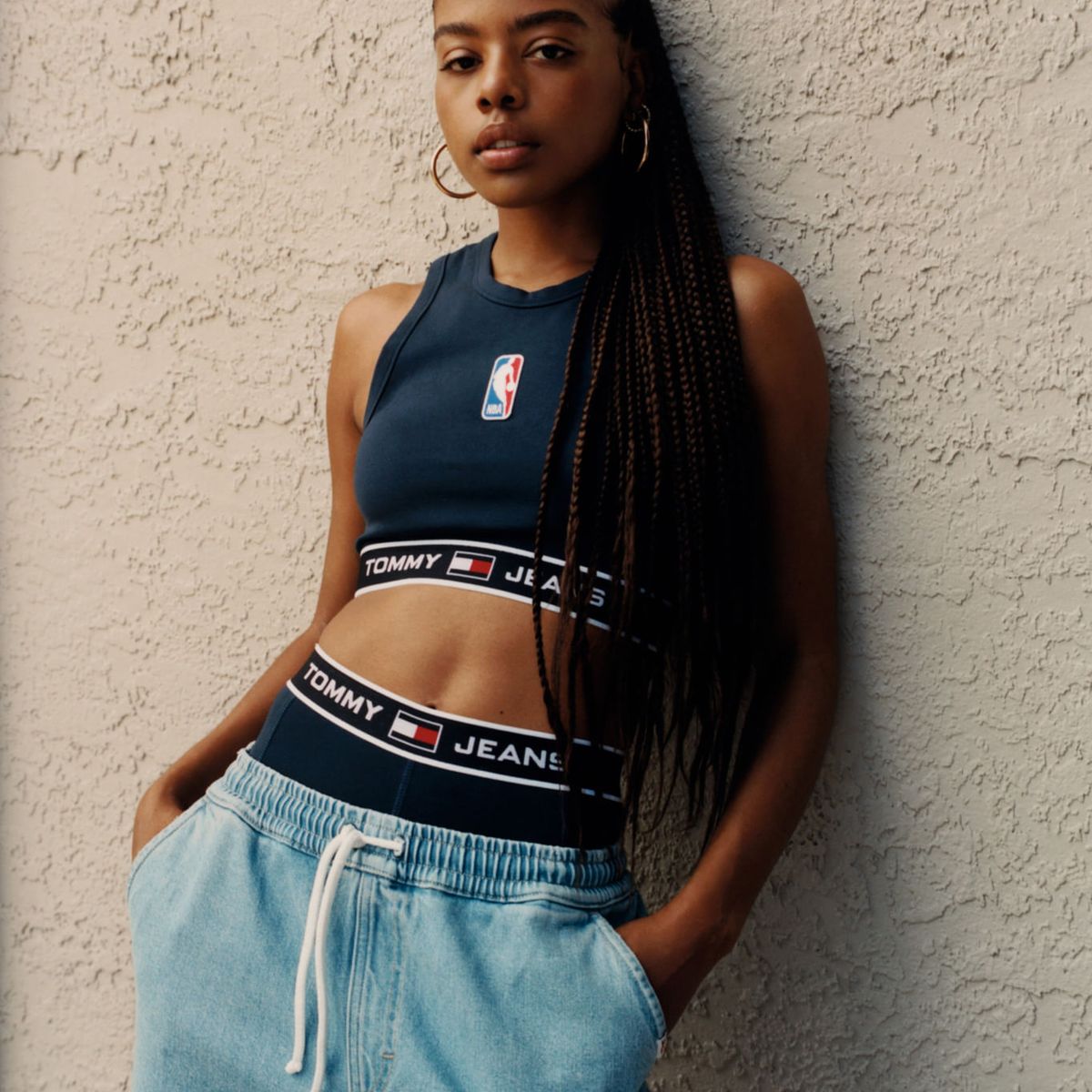 TOMMY HILFIGER - Bermudas De Felpa De Algodón Orgánico Y Parche Mujer Azul Tommy Jeans