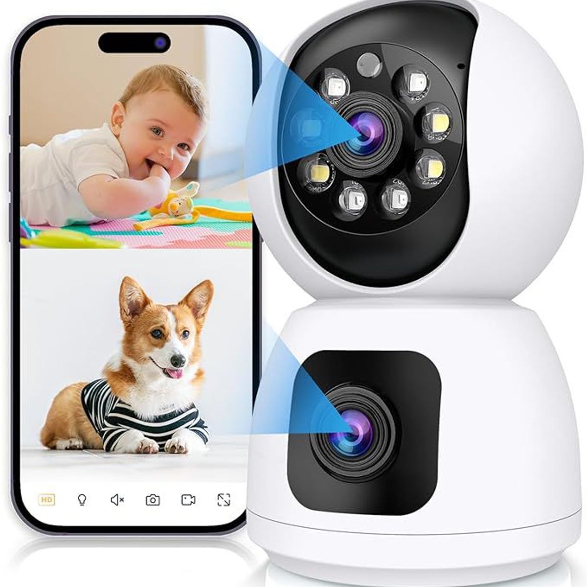 AWEI - Cámara Seguridad deteccion de movimiento Wifi dos lentes NO INCLUYE SD