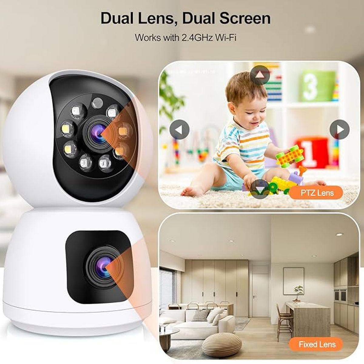AWEI - Cámara Seguridad deteccion de movimiento Wifi dos lentes NO INCLUYE SD