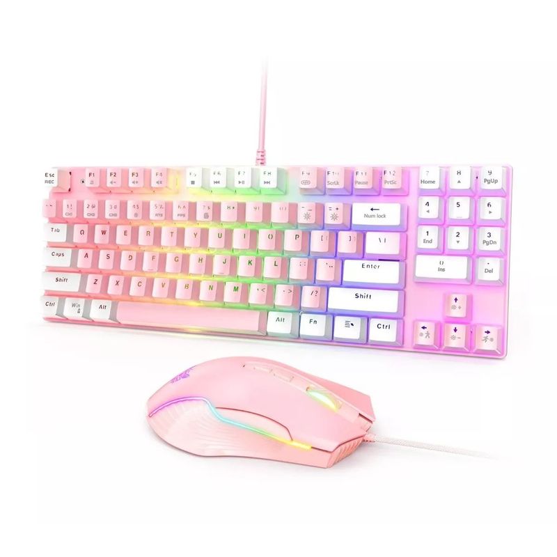 ONIKUMA - Combo Gamer Teclado y Mouse G26-CW905 Pink Mecánico Onikuma
