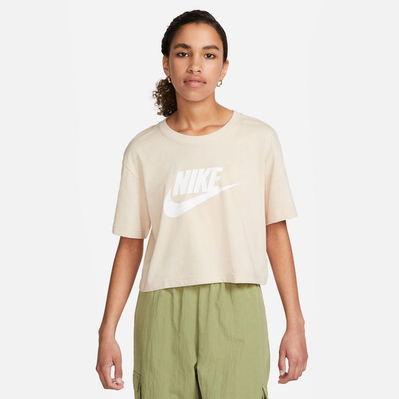 NIKE - Camiseta Mujer Nike Tee Essential Crop Icon Futura - Crema
