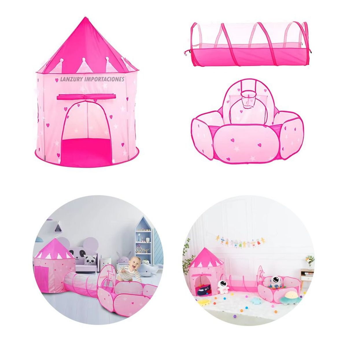 LANZURY IMPORTACIONES - Carpa Castillo Tunel  Infantil De Niñas Y Niños - ROSADO