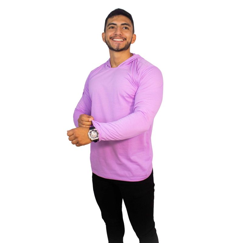 MANPOTSHERD - Camiseta Manga Larga Capota Hombre Lila Manpotsherd_.