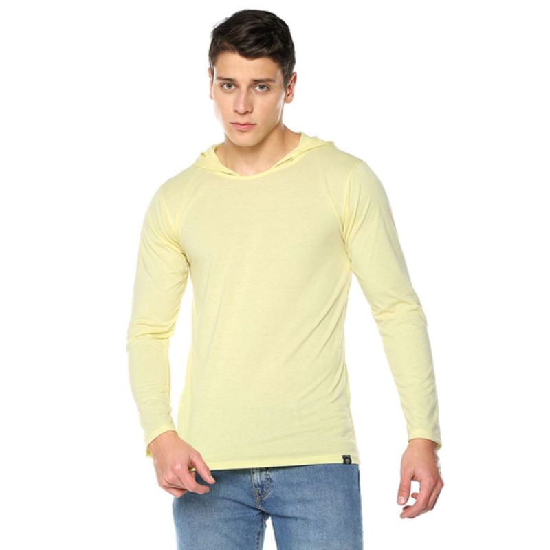 MANPOTSHERD - Camiseta Manga Larga Capota Hombre Amarillo Manpotsherd_.