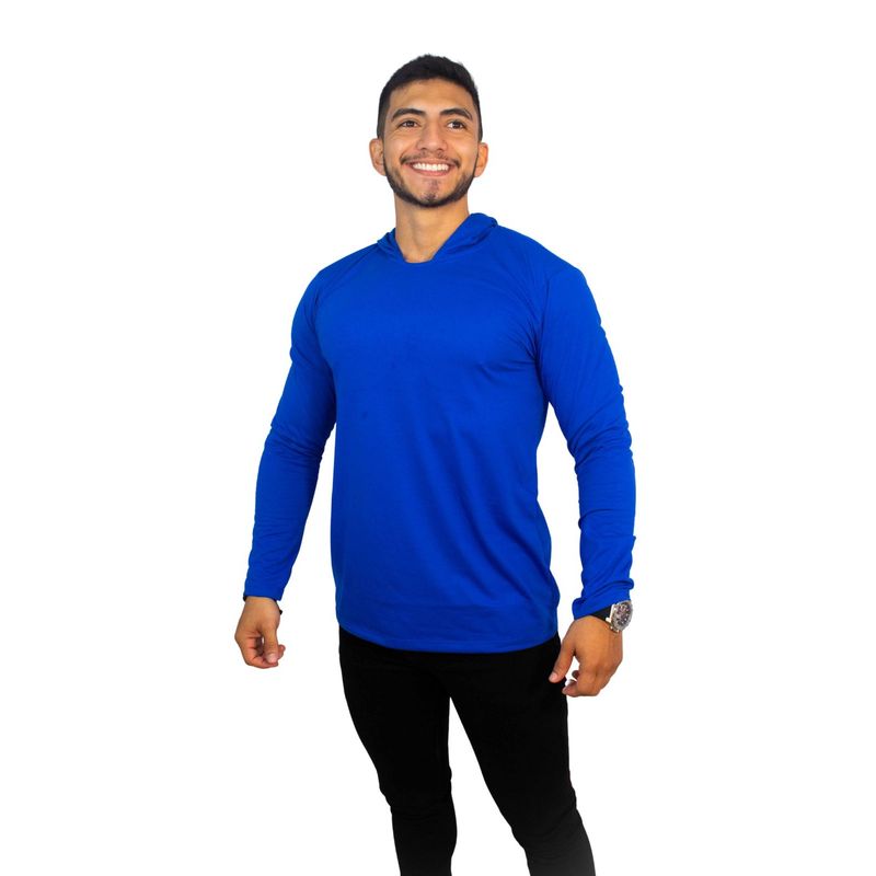 MANPOTSHERD - Camiseta Manga Larga Capota Hombre Azul Rey Manpotsherd