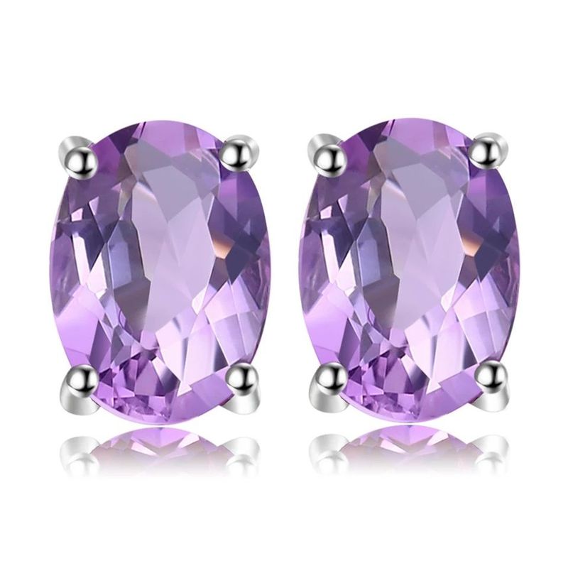 ALHAJAS - Aretes Topos Para Mujer Con Amatista Natural En Plata 925